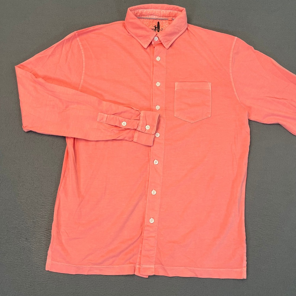 Johnnie-O Mens Long Sleeve Button Down Shirt Coral Pink Cotton Jersey Small